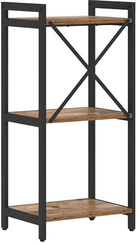 hliofuir Libreria dal design industriale, scaffale in legno con telaio in acciaio nero, 40 x 30 x 85 cm, scaffale a gradini stretto per soggiorno e studio, effetto legno anticato