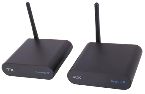 Erchineko Kit de Transmisor y Receptor AV Inalámbrico Transmisor de y Video Inalámbrico 2.4GHz 8 Canales Alcance de 300 M con Antiinterferencias para TV PC Estéreo Cine en Casa (Enchufe de la UE)
