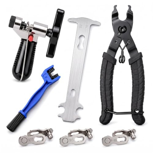 Gokemuak Kit Attrezzi Catena Bici 6-12 velocità con Spazzola | Smagliacatena pinza maglia rapida calibro catena 4 paia perni spazzola 6-12 velocità