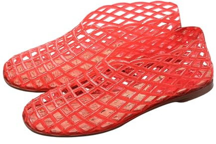 Generisch Jelly Mesh Ballerines pour femme et adulte - Sandales creuses Jelly - Transparentes - Ballet de plage - Talon bas - Chaussures confortables à enfiler, rouge, 38 EU