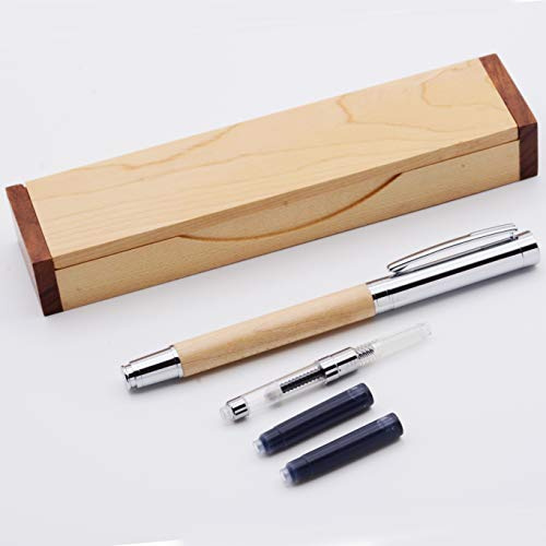 LACHIEVA LUX Füllfederhalter aus Ahornholz mit deutscher F-Feder, Holz-Geschenkbox, Konverter & 2 Tintenpatronen – Geschenk für Damen & Herren