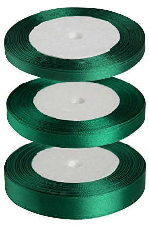 FEPITO 3 Rollen Satinband Grün Geschenkband 6mm 10mm 15mm Dekoband Stoffband Bänder zum Basteln Schleifenband für Weihnachtsdekoration Verpackung (Grün)