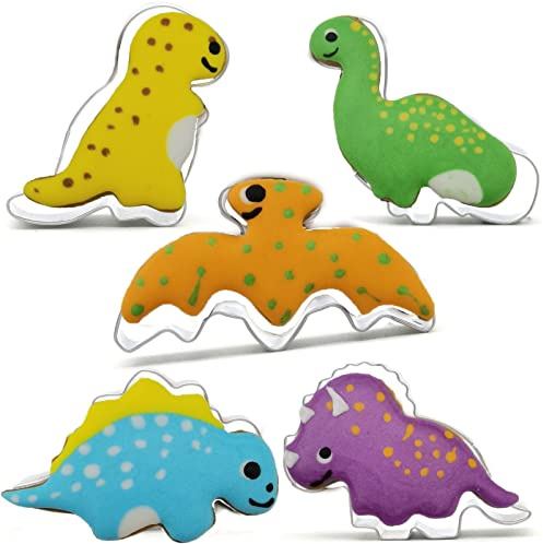 Molde para galletas con forma de dinosaurio, de acero inoxidable, 5 unidades