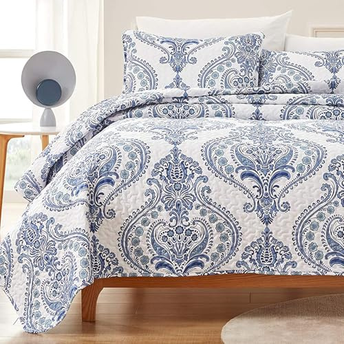 SLEEP ZONE Reversible Quilt Set, Soft Lightweight Coverlet Set for All Season King Bedspread 106x96 inch with 2 Pillow Shams, Classic Baroque Pattern