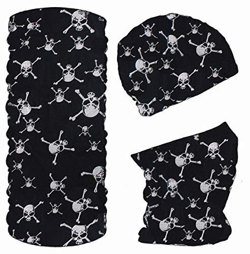 Blackshirt Company Multifunktionstuch Fahrrad Motorrad Halstuch Outdoor Tuch Nahtloser Schlauchschal Farbe Kleine Totenköpfe