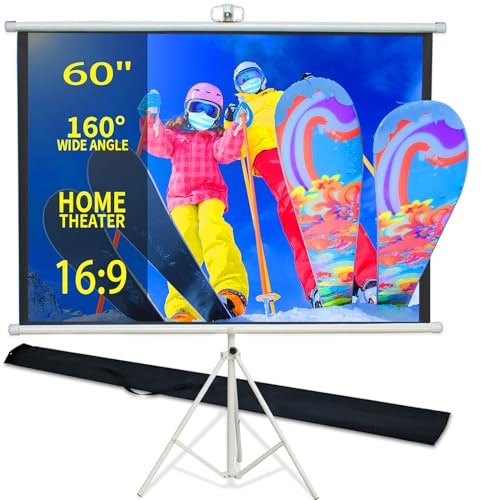 60 Inch Projector Screen Portable with Stand & Carry Bag, 4:3 Aspect Ratio, Lightweight Foldable Design for Home Theater & Outdoor Movies, Easy Setup Indoor Outdoor Projection Screen (60)