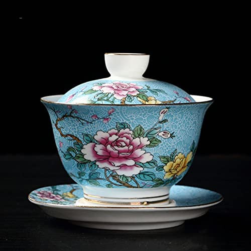 NYSJLONG Cuenco de té de sopera de Vidrio Resistente al Calor Gaiwan Resistente Antideslizante sopera de Porcelana Azul y Blanca Taza Principal de té