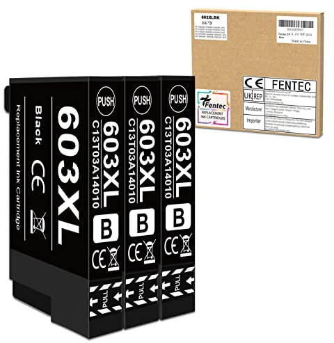 3 Schwarz Fentec XP2150 XP4155 XP-3150 603XL Patronen für Epson 603 603XL Schwarz Druckerpatronen für Epson XP-3100 XP2100 XP-3105 XP-2105 XP-4105 XP-4155 XP4150 XP3155 WF-2850 WF-2830 WF-2810 WF-2835