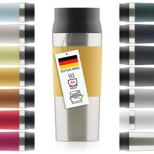 Blumtal Thermobecher 500 ml - Kaffeebecher to go aus Edelstahl - auslaufsicherer Isolierbecher kalt/heiß - Mug mit 360° Trinköffnung - Thermosbecher + Quick-Press-Verschluss - Coffee Mug - Dunkelgelb