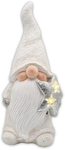Wichtelstube-Kollektion XL Wichtel Figuren weiß Weihnachten 46.5cm mit LED Stern Weihnachtsdeko aussen