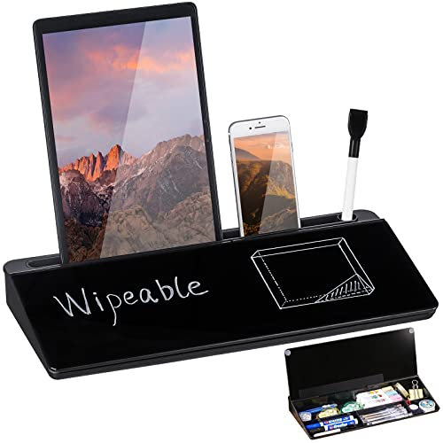 DEWUR Pizarra negra de cristal de cristal, pizarra blanca, tablero de notas como base para teléfono móvil, soporte para tableta, teclado y escritorio, organizador con accesorios para oficina, hogar