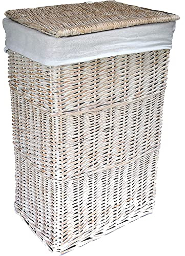 Cesto portabiancheria grande in vimini (46 x 33 x 66 cm, colore: bianco