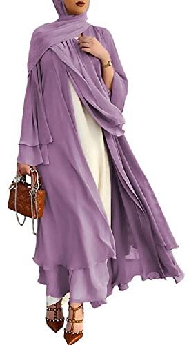 Muslimska bönekläder i chiffong, öppen abaya-klänning, Dubai, Turkiet, islamsk kaftan för ramadan, Eid Mubarak, för kvinnor, utan hijab, M