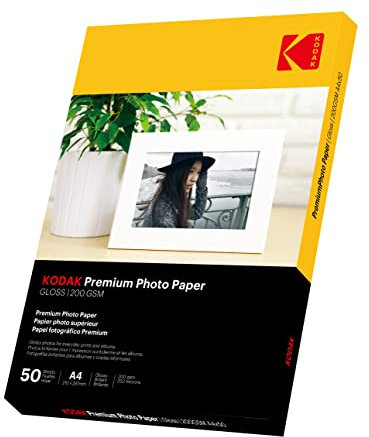 KODAK Premium Inkjet 200gsm A4 Hochglänzend Fotopapier DIN, 210MM*297MM,200 g/m², 50 Blatt, Fotokarten Sofort Trocken Wasserfest Hochweiß fotoblätter für Canon HP Epson Tintenstrahldrucker