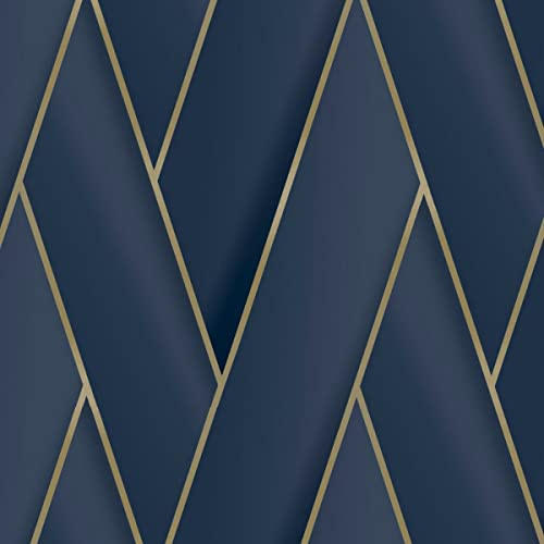Debona Armando Herringbone Geometric Metallic Vinyl Wallpaper Navy Blue/Gold 2121