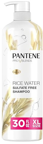 Pantene Sulfate Free Shampoo with Rice Water, Protects Natural Hair Growth, Volumizing, for Women, Nutrient Infused with Vitamin B5, Safe for Color Treated Hair, Pro-V Blends, 30.0 oz