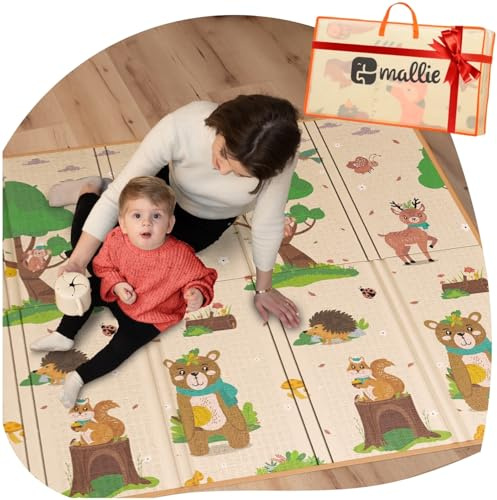 Mallie® Spielmatte Baby Faltbar inkl. Gratis Tragetasche 180x150x1cm [100% BPA- und Schadstoff-Frei] Doppelseitige Krabbelmatte Baby, Krabbeldecke Baby I Baby Play Mat, Spielmatte Baby Faltbar