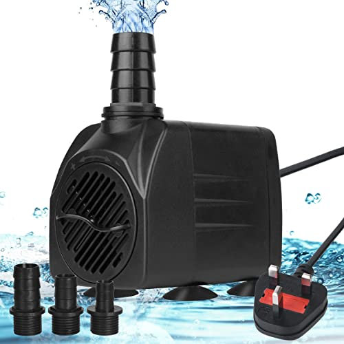 Senwivv Submersible Water Feature Pumps Small Aquarium Water Ultra Quiet 1800L/H 25W w/ 3 Nozzles Garden Pet Fish Tank Pond Pool Hydroponic System Fountain Pumps 2M Cable (25W+2M Power Cable)，Black