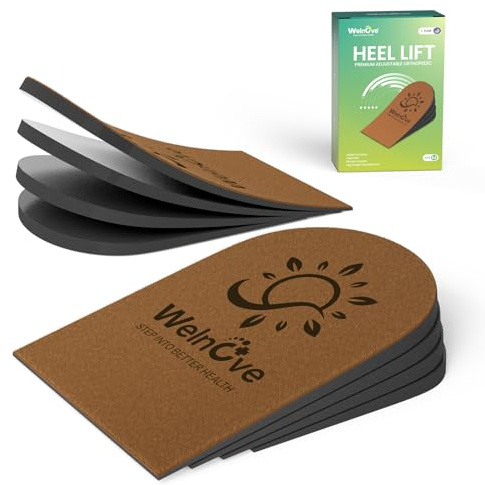 Welnove - 1 paire Inserts de levage de talon pour chaussures - 4 couches de 2,5 cm, réglables pour fasciite plantaire, douleur au talon, différence de longueur de jambe- medium taille, Marron