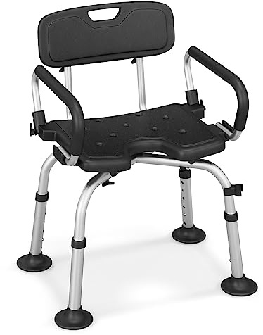 COSTWAY Shower Chair, Height Adjustable Tub Shower Seat with U-Shaped Seat and Shower Buckle, Non-Slip Bathroom Detachable Bathtub Stool Chairs for Elderly Disabled Handicap (Black)