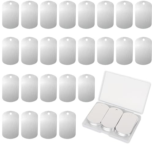 Fesorsi 25 Pcs Aluminum Tags for Engraving,Rectangle Stamping Blanks Tags,Sliver Military Dog Tags,Anodized Blank Metal Tags,Personalized Pet Dog ID Tags Blank with Hole DIY Pendants Decorative Craft