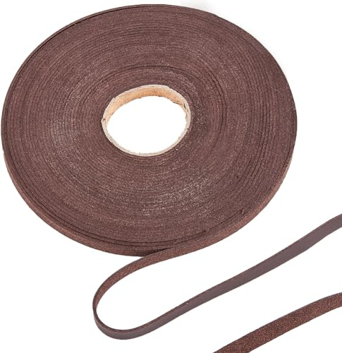 GORGECRAFT 10M Cinturino In Morbida Pelle 8mm di Larghezza Litchi Grana Finta Pelle Nastro di Rifinitura Strisce di Pelle PU Cordoncino di Cuoio Piatto Stringa per Marrone Noce di Cocco