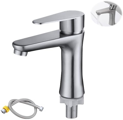 PLLYPE Rubinetto Bagno Lavabo, Miscelatore Lavabo Bagno Acqua Fredda, Rubinetto Lavandino Bagno con 60CM Tubo di Collegamento, Rubinetti Bagno Lavabo e Bidet Coppia per WC Ospiti, Bagno
