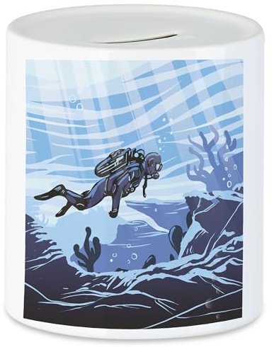 Hey!Print Taucher Spardose Fische Meer Gewässer Wasser See Meer Ozean Schwimmen Sauerstoffflasche Neoprenanzug Taucherbrille