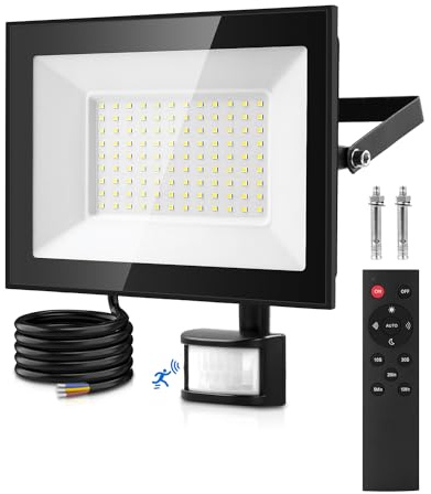 Lightasea Security Lights Outdoor Motion Sensor, 100W PIR Security Light with Remote Control, IP66 Waterproof LED Motion Sensor Light Outdoor, 10000LM 6500K PIR Floodlight for Garden, Backyard, Garage