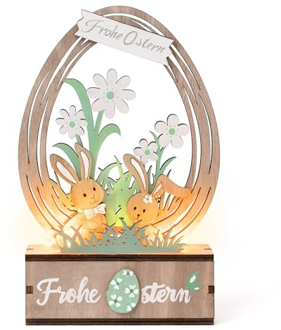 Valery Madelyn 22cm Osterhasen Deko Aufsteller für Ostern mit LED Licht, Ostereier Holz deko zum Hinstellen,mit Schmetterlinge Blumen für Frühlingsdeko Tischdeko Innen Fenster,Ostergeschenke