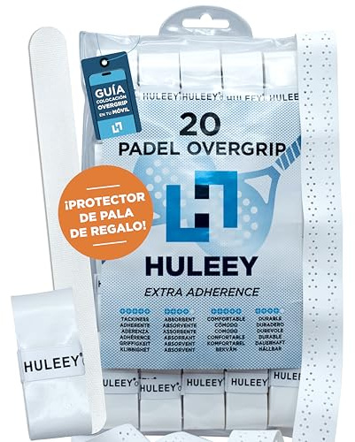 HULEEY Padel Overgrip/Griffband – Weiß perforiert – Packs 6/12/20/60 – extra haftend, rutschfest, hohe Schweißaufnahme – für Padel- & Tennisschläger – inkl. Rahmenschutz