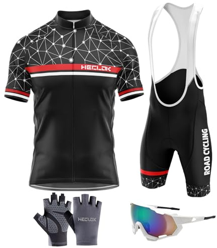 Radtrikot Set Herren Sommer Kurzarm mit Sitzpolster Schnell Trocknend Atmungsaktiv Fahrradbekleidung Fahrradtrikot+Trägerhose Radfahren MTB Rennrad, Muster Verfügbar