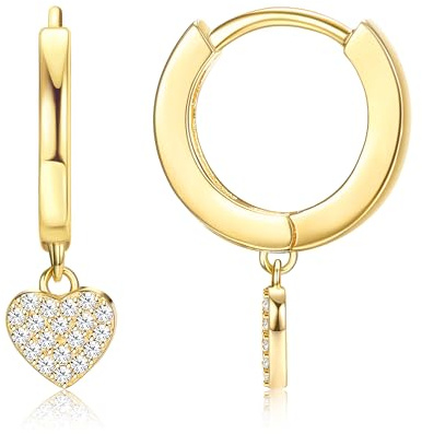 Milacolato Creolen mit Anhänger Gold Silber 925 Hypoallergene Huggie Creolen Ohrringe Hängend mit Herz Anhänger Tropfen Ohrringe Damen