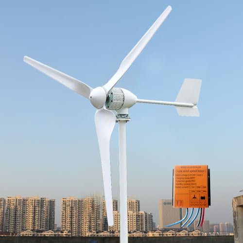 KX-ENERGIE Turbina Eólica 2000W 24V 48V Aerogenerador Horizontal Generador de Turbina de Viento 3 Palas de energía Alternativa Kit Completo,con controlador de carga MPPT (48, Voltios)
