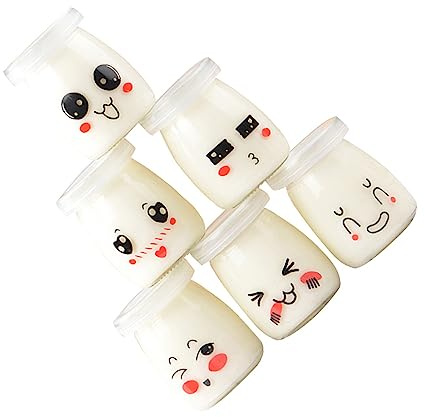 COLLBATH Barattoli per Budino in Vetro da 150 Ml, Vasetti Yogurt Trasparenti Espressioni Facciali, Contenitori per Dessert Resistenti al Calore, Set da 6 Pezzi per Conservazione