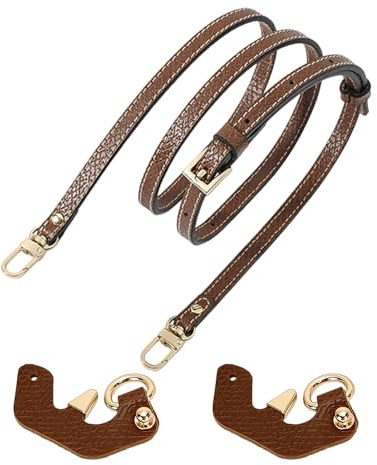 1 läderaxelrem, 2 förstärkta spännen, axelrem, ersättningsrem, justerbar axelrem, handväskrem, DIY-väskrem, Brun, S/M