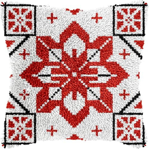 Knüpfhaken-Set mit nordischem Weihnachtsstern für Erwachsene und Kinder, Anfänger, DIY-Knüpfkissen-Set, vorgedruckte Knüpfhaken, Teppich-Kits, Kreuzstich, Stickkissen für Zuhause, Sofa, Dekoration,