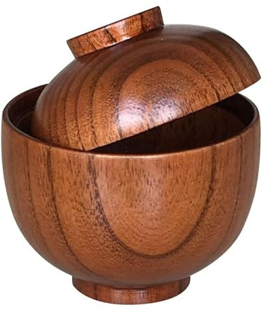 DSDGVDFBV Braun, Holzschale Mit Deckel, Traditioneller Japanischer Stil Nudelreis Miso Suppenschalen Essen Servierschale Suppenschüssel Salatschüssel Reisschale