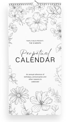 Calendrier mural mensuel perpétuel pour anniversaires, anniversaires de mariage et dates spéciales | Reliure à spirale avec papier de qualité supérieure 120 g/m² – Parfait pour suivre les événements