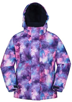 Mountain Warehouse Veste de ski imprimée pour enfants Snowdrop - Imperméable, jupe neige intégrée, capuche détachable, poignets ajustables - Idéale pour le snowboard, sports d'hiver, violet foncé, 7-8