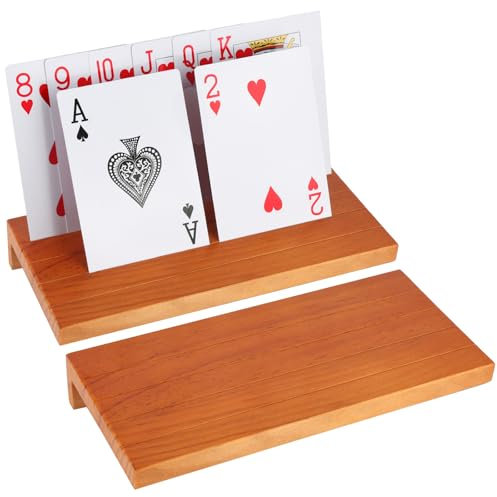 YONGQING 2 Stück Kartenhalter Holz, Spielkartenhalter Holz Freisprech Kartenhalter Spielkarten, Kartenspiel Ständer für Kinder Erwachsen Senioren