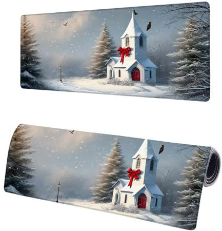 Alfombrilla de ratón Árbol Navidad, Alfombrilla ratón XXL Casa 800x400x3mm Alfombrilla Gaming Grande, Tapete Escritorio con Bordes cosidos, Base de Goma Antideslizante, Lavable Mousepad para casa H-5