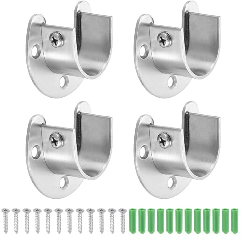 QUARKZMAN 4 Stück 25mm / 1 Zoll Kleiderstangenhalter Edelstahl U-förmige Stangenhalterung Flansch Kleiderstangenhalter für Kleiderstange, Silber