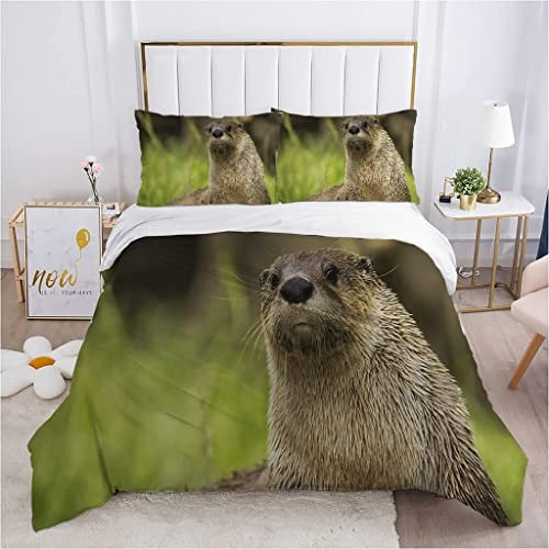 CHCHNXY Beaver Bedding Double Bed Set Soft Microfibre Duvet Cover Set With Zipper Closure,Lightweight Quilt Covers 78X78+2 Pillowcases 19X29For Kids Adults Bedroom Decor