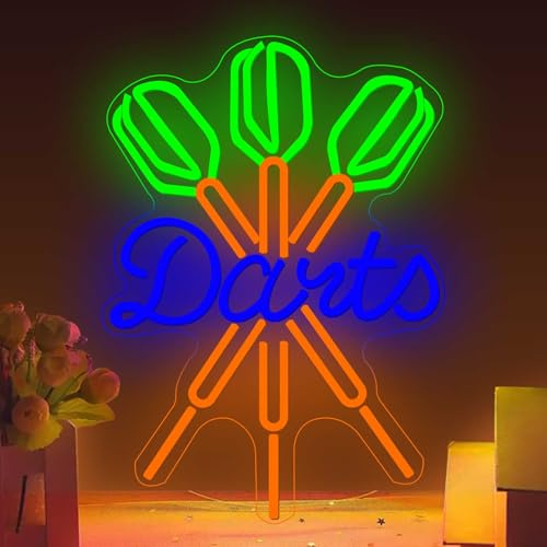 Enseigne au néon Dart KADAFAGO - Signes au néon de jeu de fléchettes colorées et réglables avec trois fléchettes lumineuses pour décor mural - Enseignes LED USB pour chambre de jeu, grotte d'homme