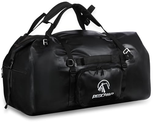 REDCAMP Große wasserdichte Reisetasche, 80L Rolltop Rucksack Dry Bag PVC 500D, Sporttasche mit Schnellbefestigungsgurten für Camping Motorrad Bootfahren Angeln Rafting Kajak Paddeln, Schwarz