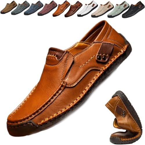 Mocasines de cuero para hombre, zapatos casuales de negocios, ligeros, transpirables, hechos a mano, zapatos planos para conducir