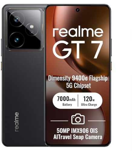 realme GT 7 5G Smartphone 12+256GB, Black | Batteria 7000mAh, Ricarica Rapida 120W, Display 6,78 pollici, frequenza 120Hz, Fotocamera 50MP 2X, Dimensity 9400e, IP69