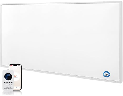Behaglich Infrarotheizung 1000W mit Thermostat, Infrarot Wandheizung | WLAN App, Fernbedienung, Energiesparender, Elektroheizung mit Überhitzungsschutz, 24 Std. Timer, 0dB, TÜV, 10 Jahre Garantie