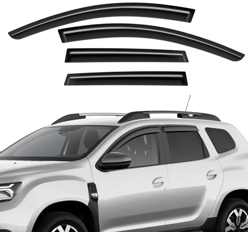 GEARMONSTER Windabweiser kompatibel mit Dacia Duster II 2018-2023, Selbstklebend, Autofenster Tape-On Regenabweiser Regenschutz Windabweiser, 4 Stück, Schwarz